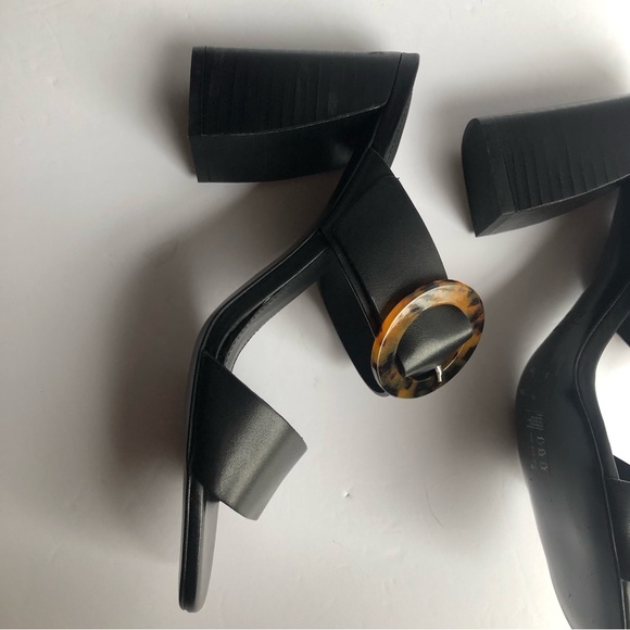 & Other Stories Black Leather 2 Strap Tortoise Buckle Heeled Sandals Made Spain - Picture 9 of 9